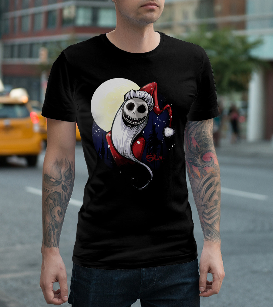 Santa Jack Skellington Moon Silva T-Shirt