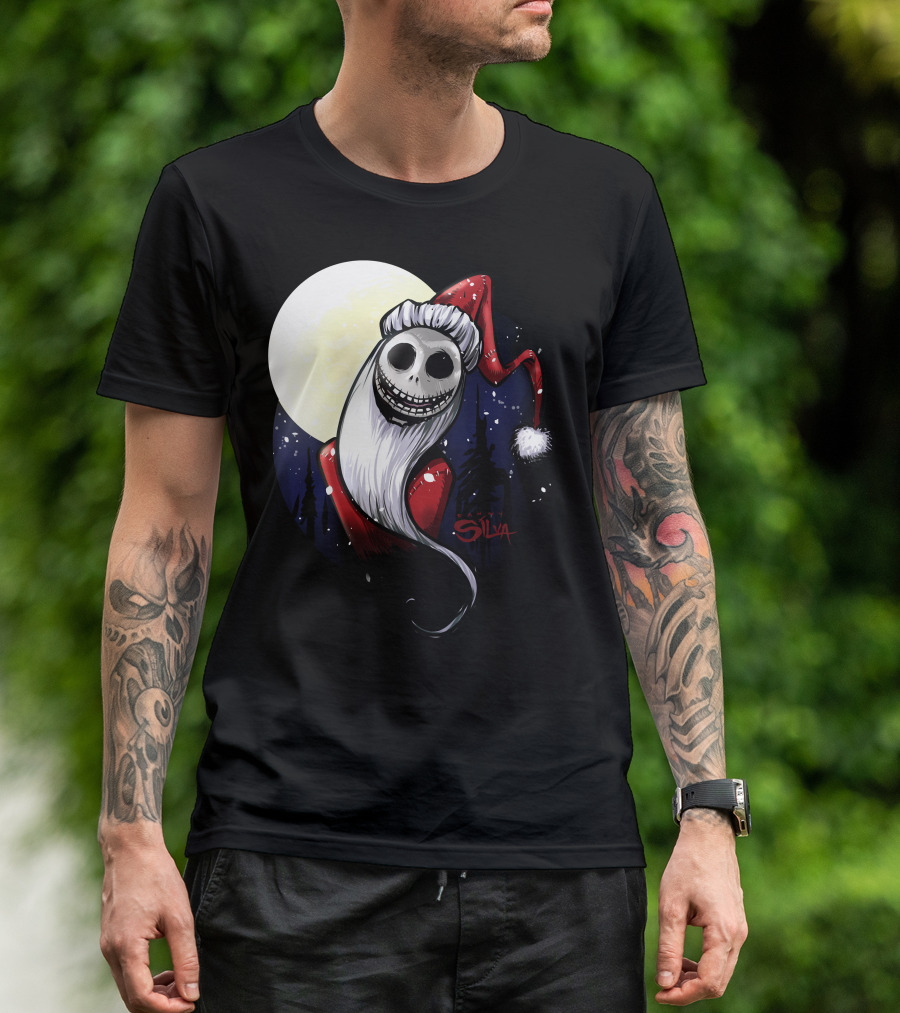 Santa Jack Skellington Moon Silva T-Shirt