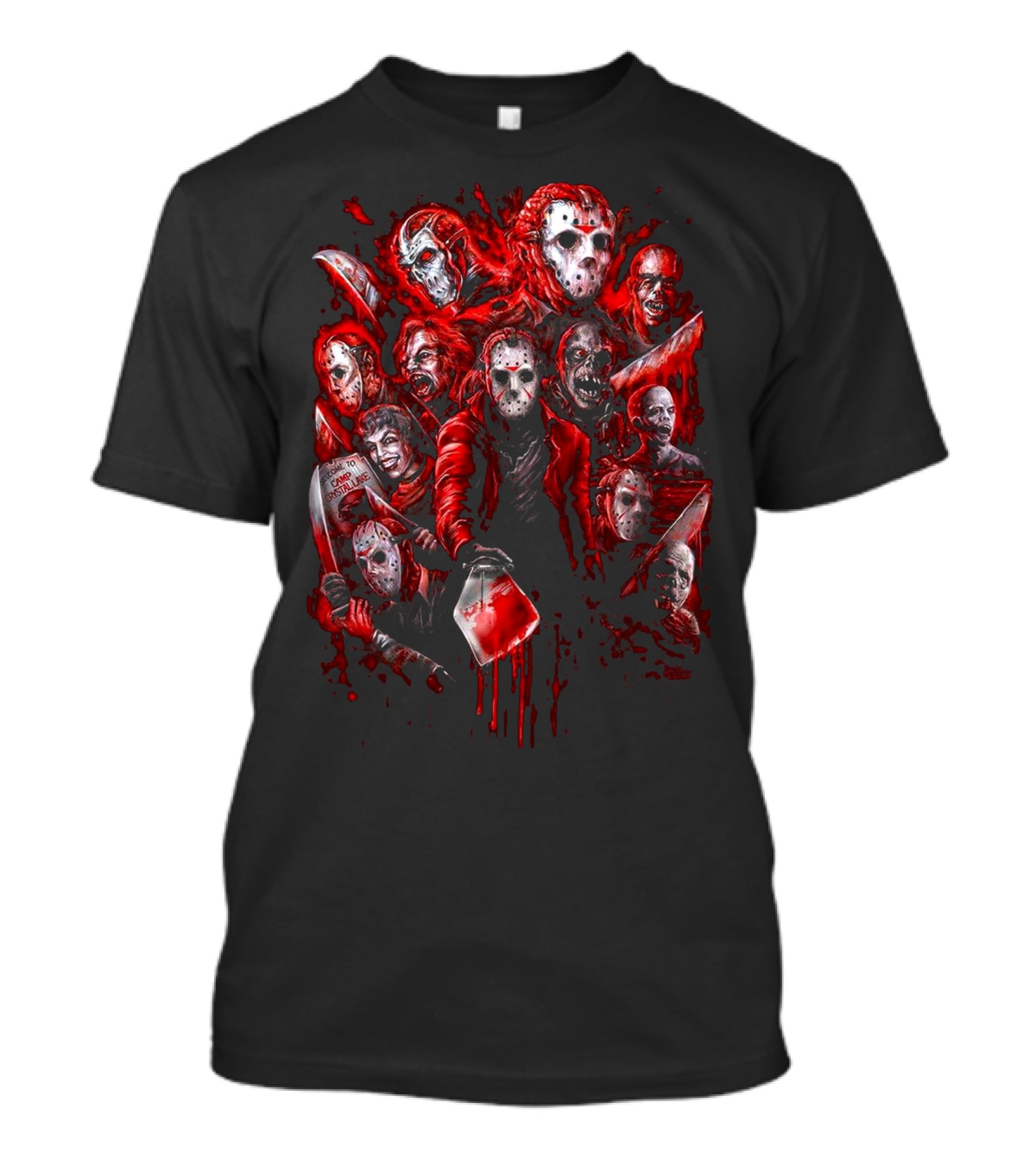 Jason Voorhees Blood Mask Horror Collage T-Shirt
