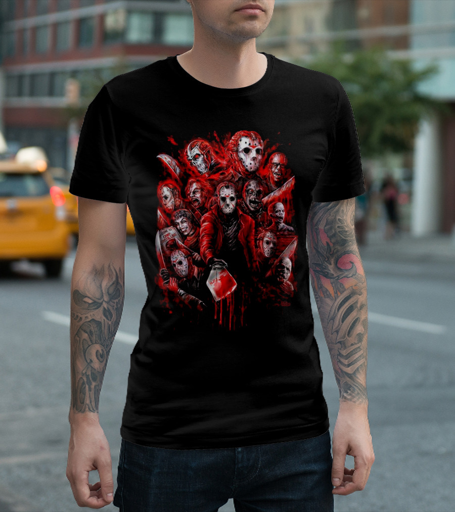 Jason Voorhees Blood Mask Horror Collage T-Shirt