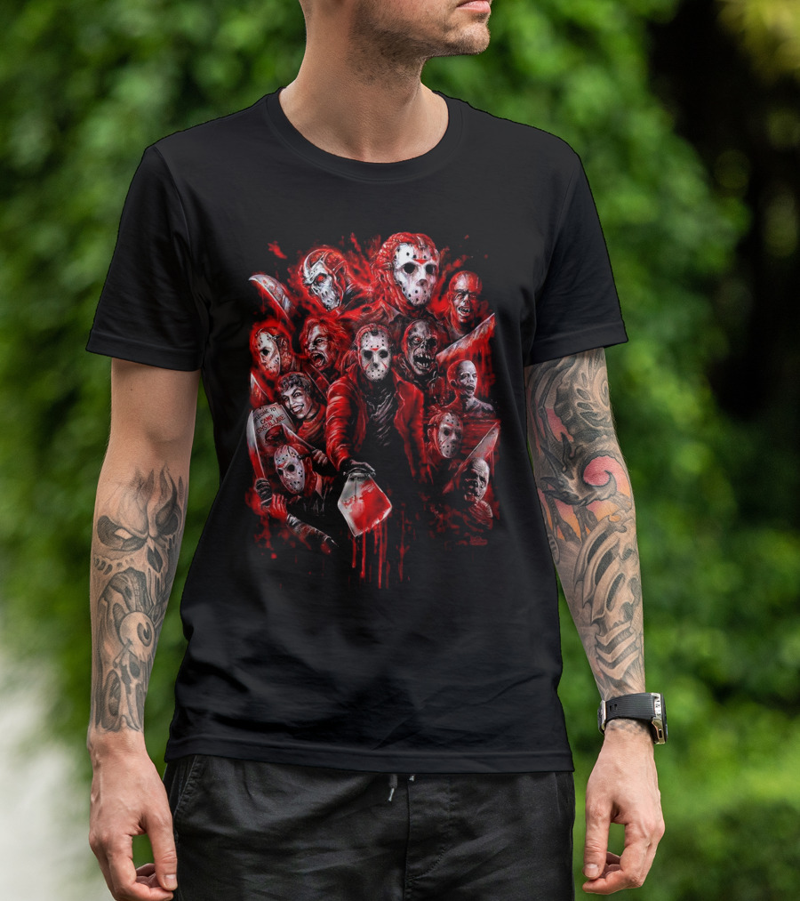 Jason Voorhees Blood Mask Horror Collage T-Shirt