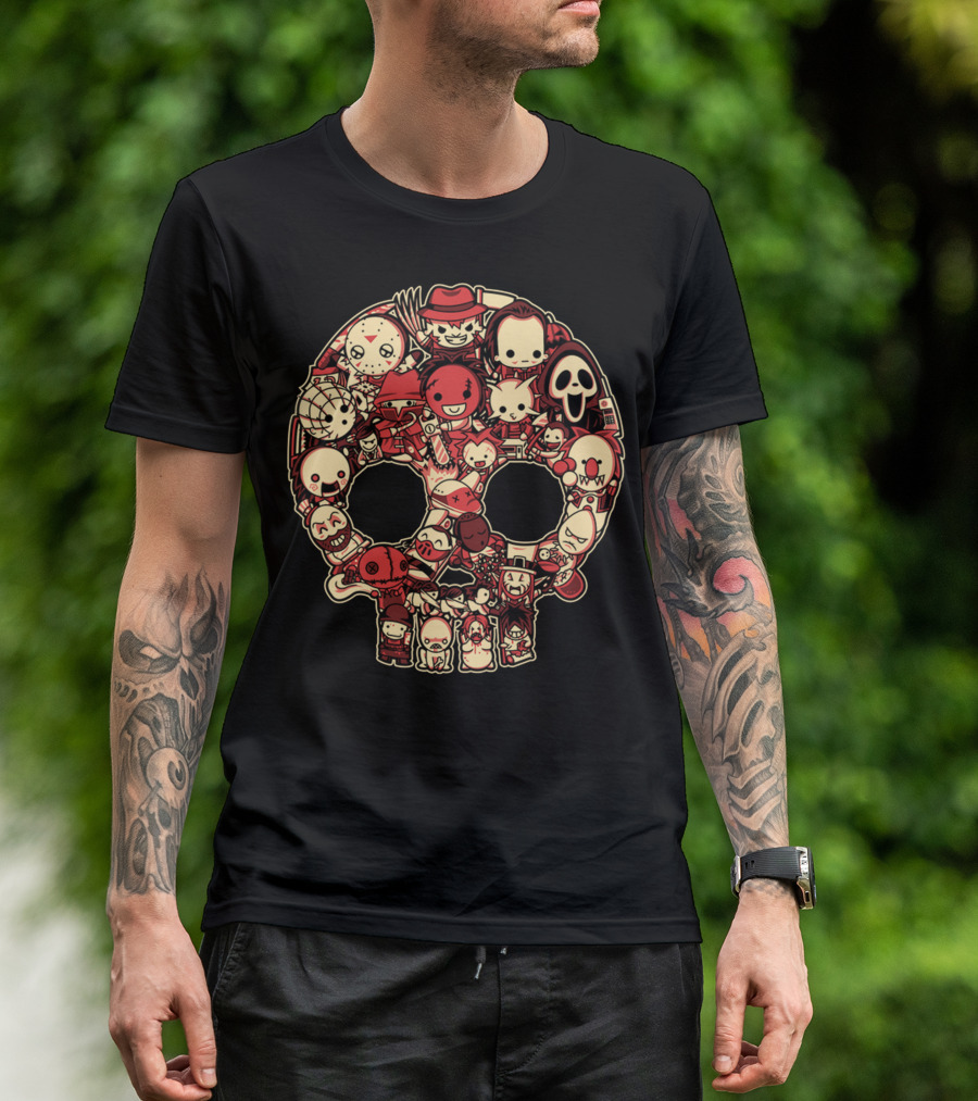 Horror Baby Cute Skull Icon Collage Featuring Classic Movie Characters T-Shirt