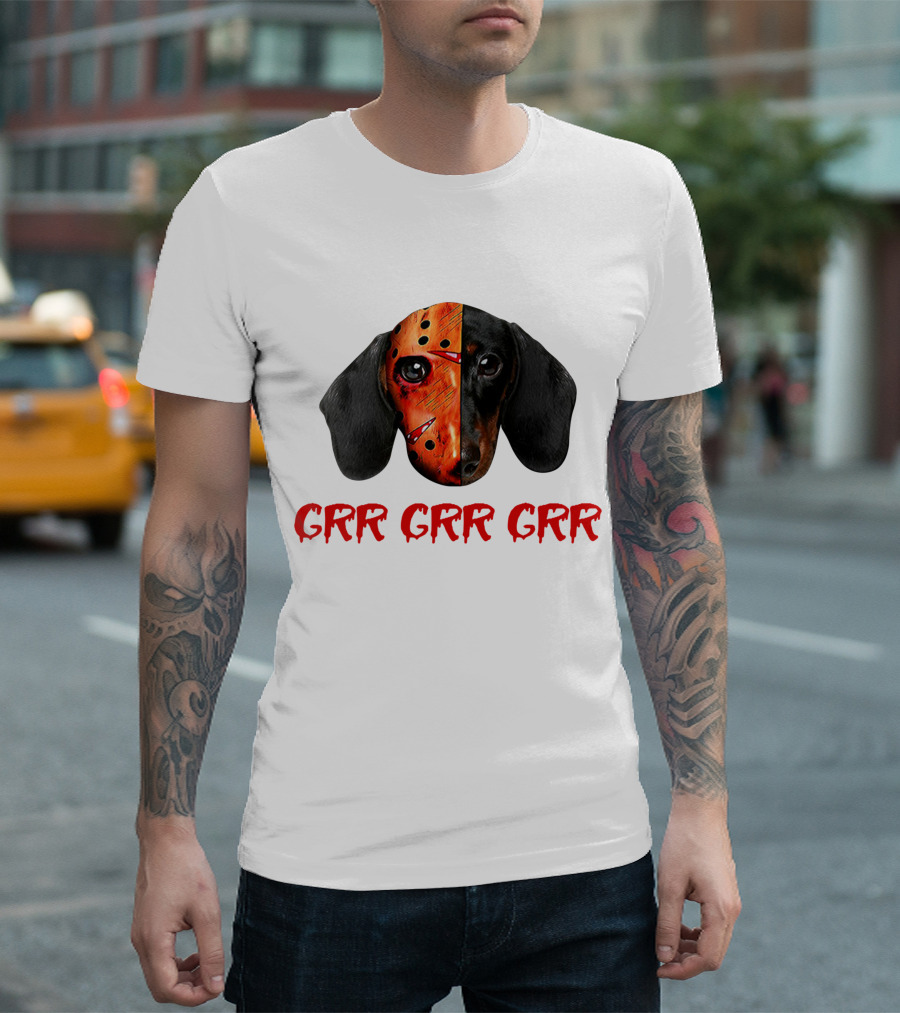Ch Ch Ch Grr Grr Dachshund Jason Mask Mashup T-Shirt