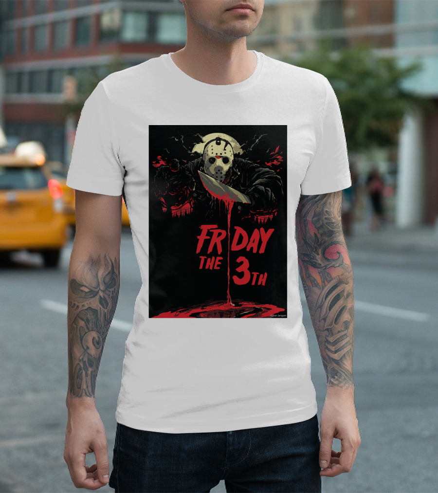 Friday The 13th Jason Mask and Knife Horror Scene T-Shirt
