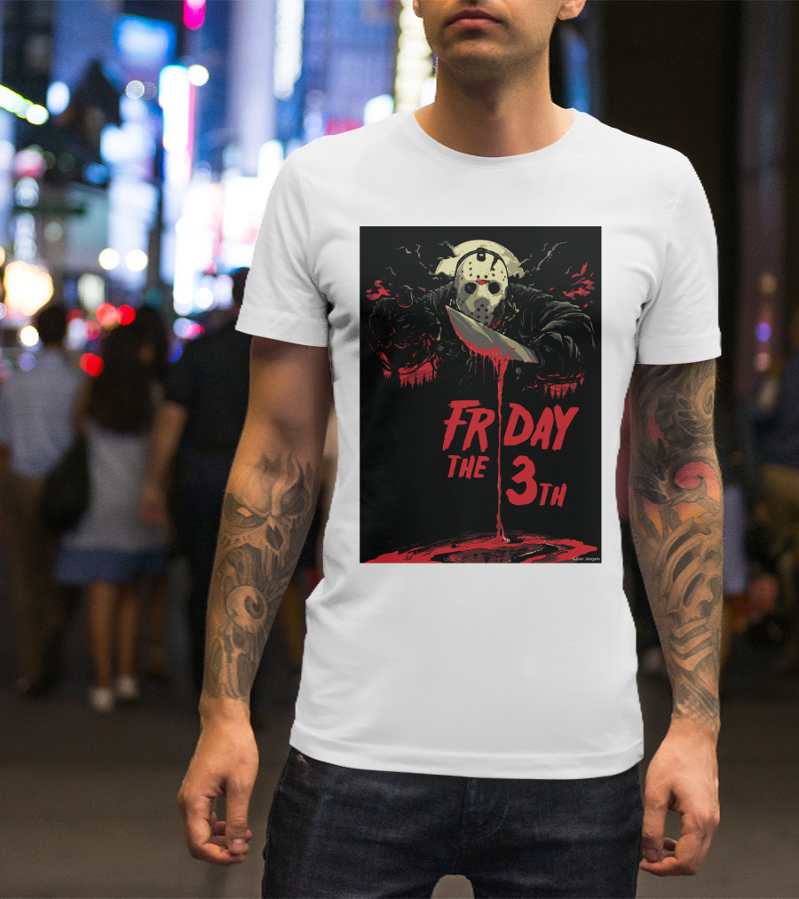 Friday The 13th Jason Mask And Knife Horror Scene T-Shirt