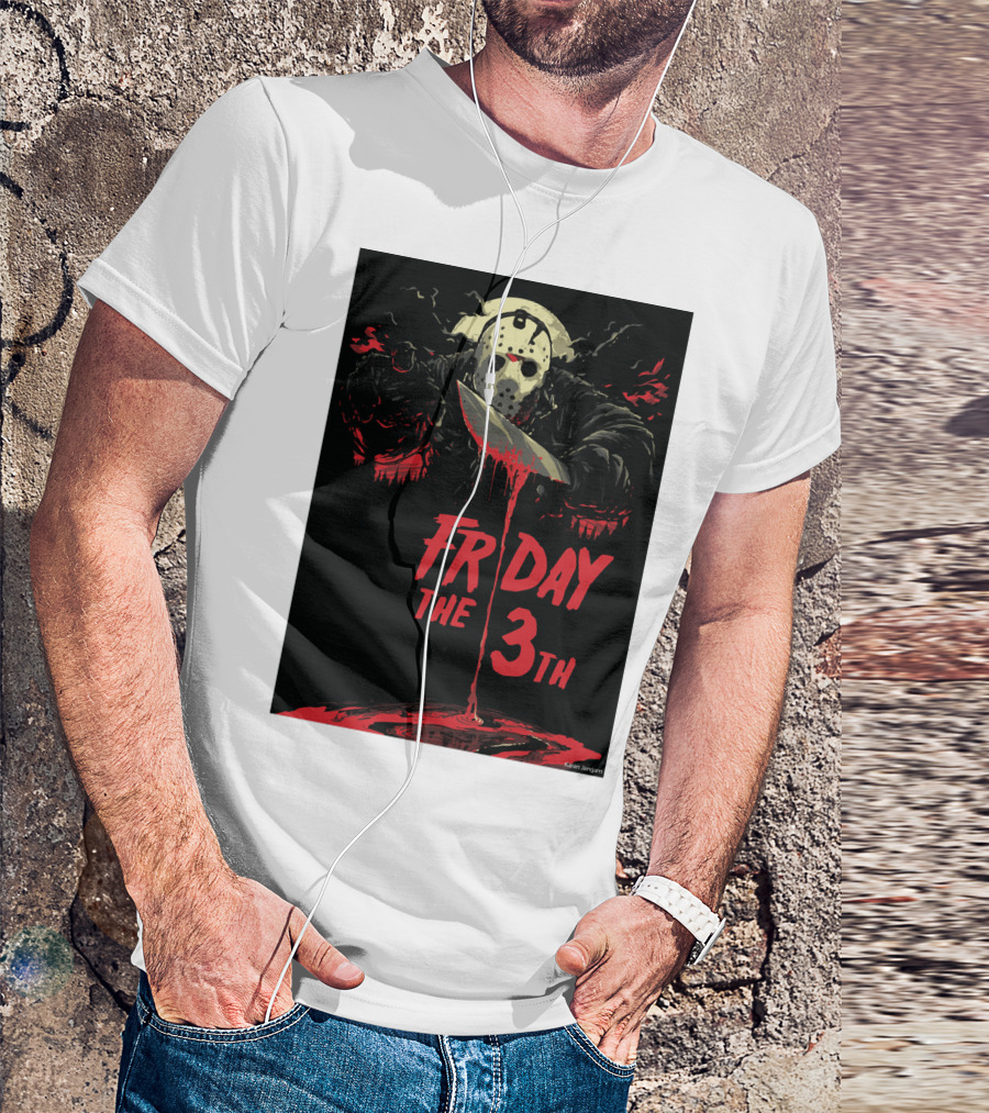 Friday The 13th Jason Mask And Knife Horror Scene T-Shirt