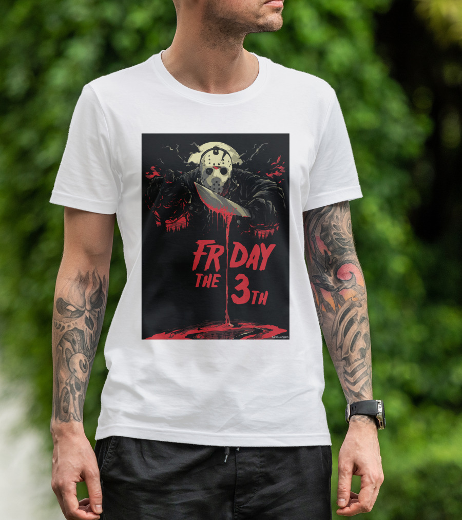 Friday The 13th Jason Mask And Knife Horror Scene T-Shirt