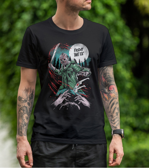 Friday The 13th Jason Vorhees Mask And Machete Horror Scene T-Shirt