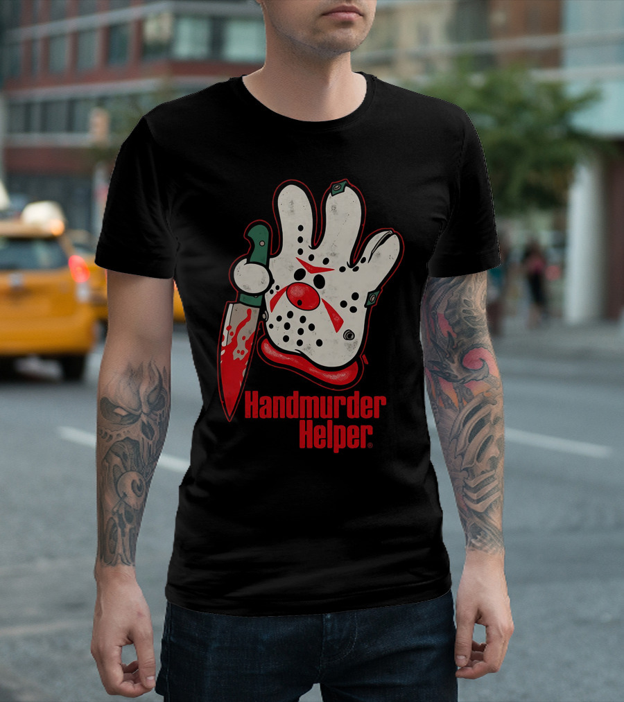 Handmurder Helper Bloody Knife Orange Glove Mask T-Shirt