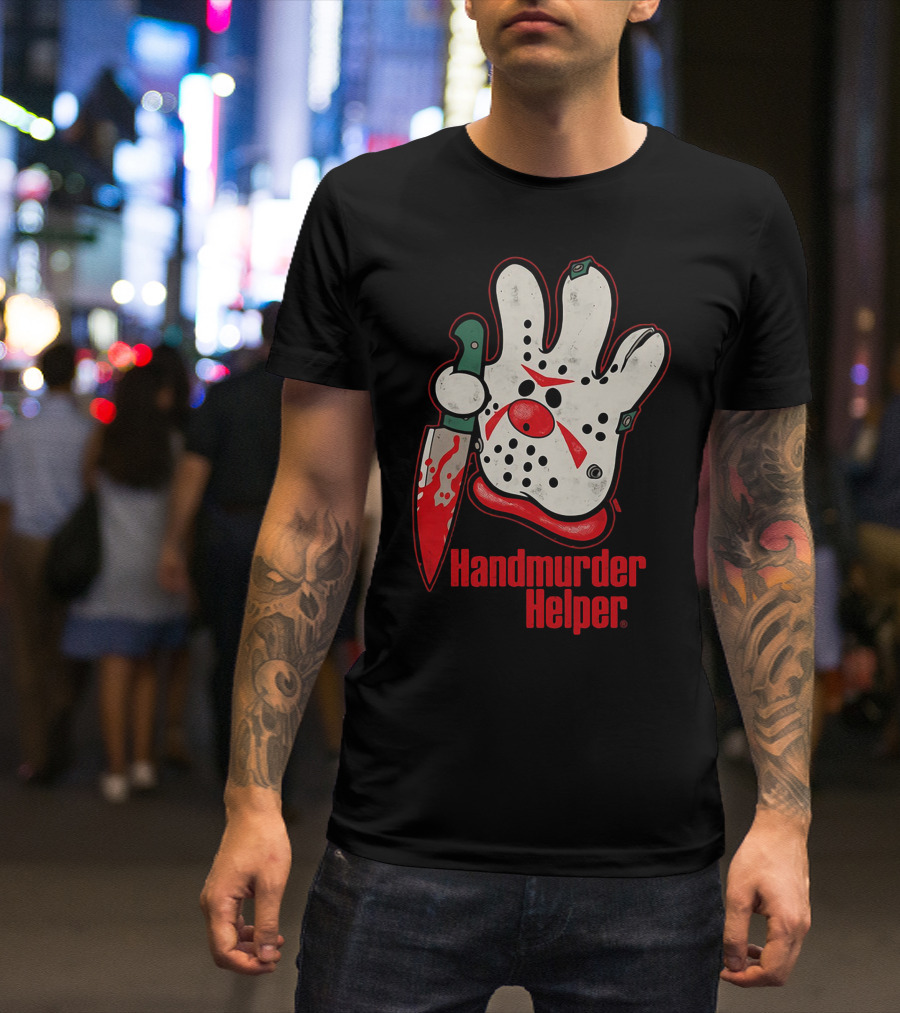 Handmurder Helper Bloody Knife Orange Glove Mask T-Shirt