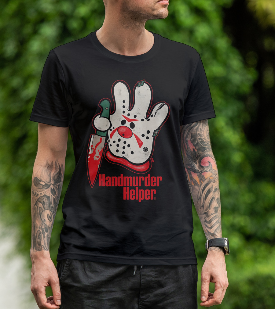 Handmurder Helper Bloody Knife Orange Glove Mask T-Shirt