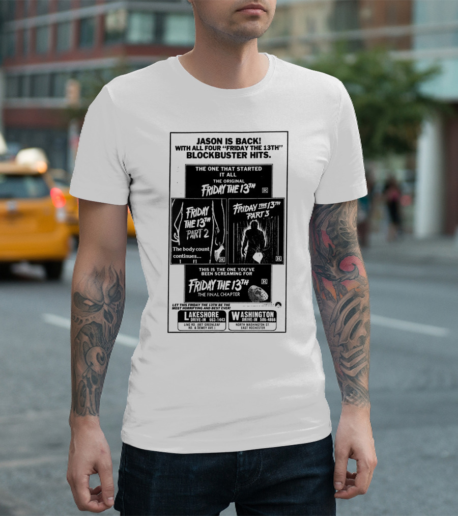 Jason Is Back With All Four Friday The 13th Blockbuster Hits T-Shirt