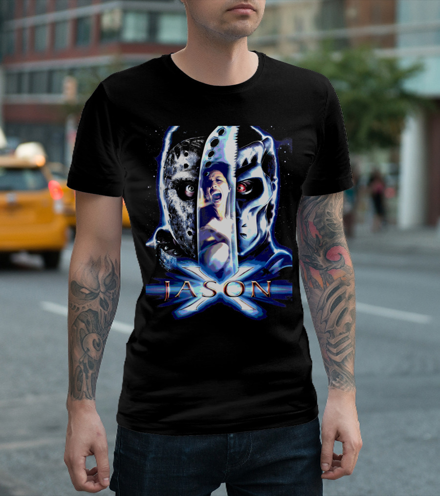 Jason X Horror Iconic Mask and Knife T-Shirt