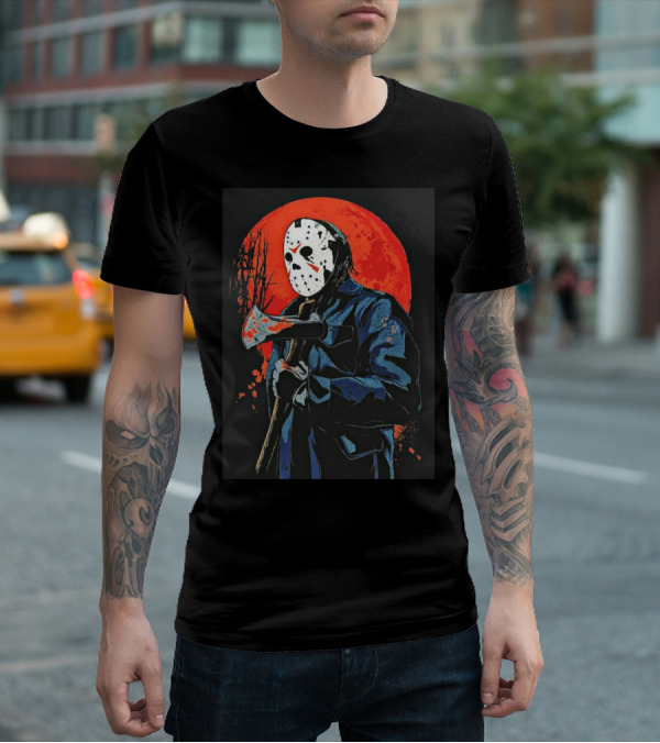 Jason Voorhees Blood Moon Axe Mask Horror T-Shirt