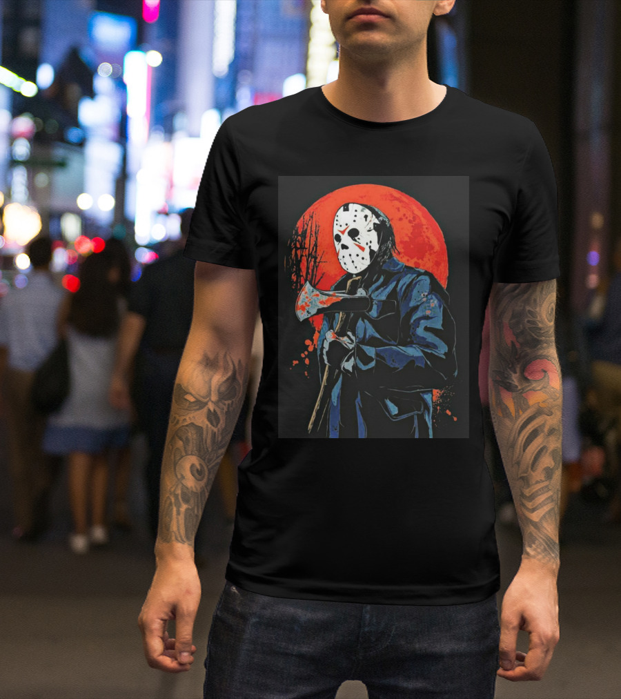 Jason Voorhees Blood Moon Axe Mask Horror T-Shirt