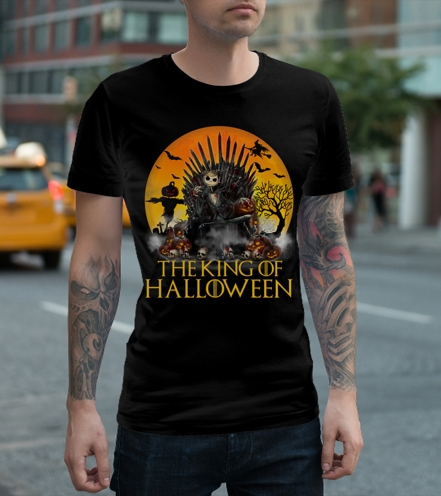The King Of Halloween Jack Skellington Iron Throne Halloween Scene T-Shirt