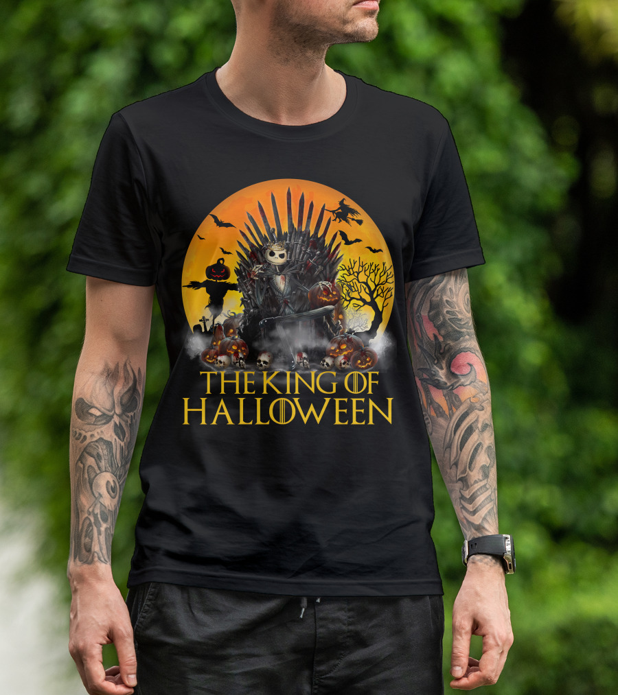 The King Of Halloween Jack Skellington Iron Throne Halloween Scene T-Shirt