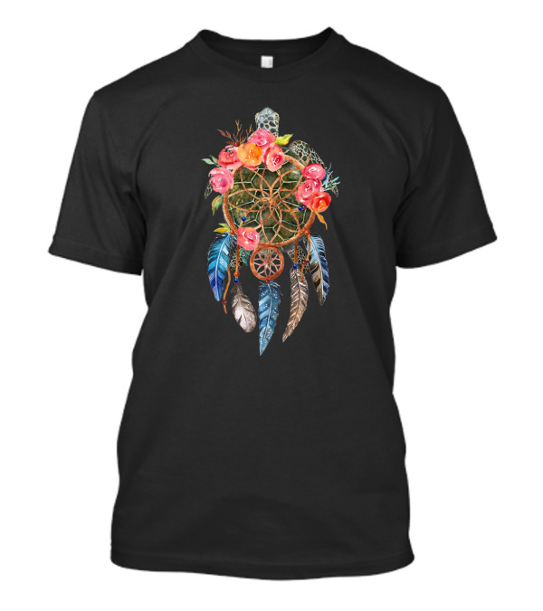 Turtle Dream With Floral Dreamcatcher And Feathers T-Shirt