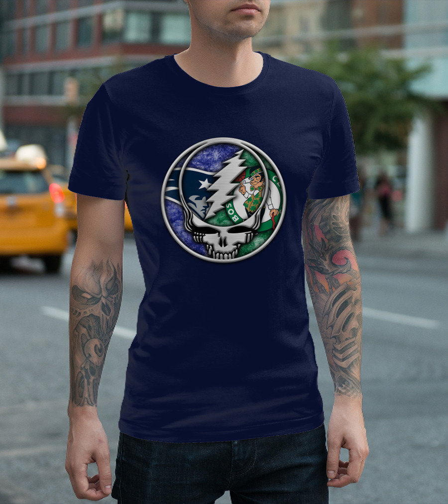 Grateful Dead Steal Your Face Boston Celtics New England Patriots Mashup T-Shirt