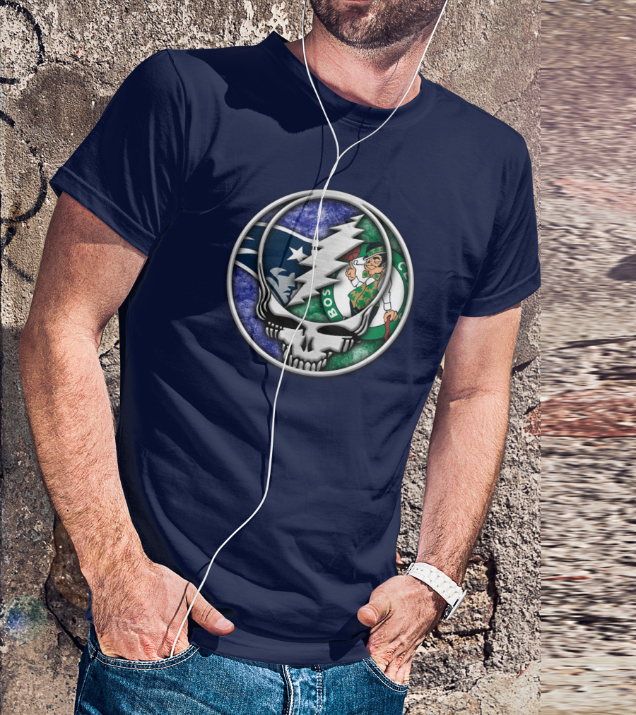 Grateful Dead Steal Your Face Boston Celtics New England Patriots Mashup T-Shirt