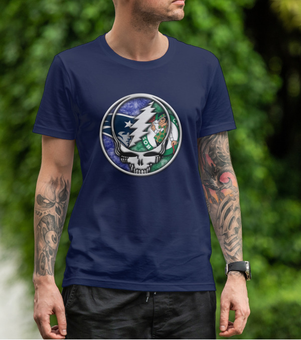 Grateful Dead Steal Your Face Boston Celtics New England Patriots Mashup T-Shirt
