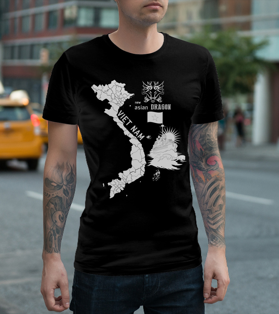Vietnam New Asian Dragon with Map and Ship T-Shirt