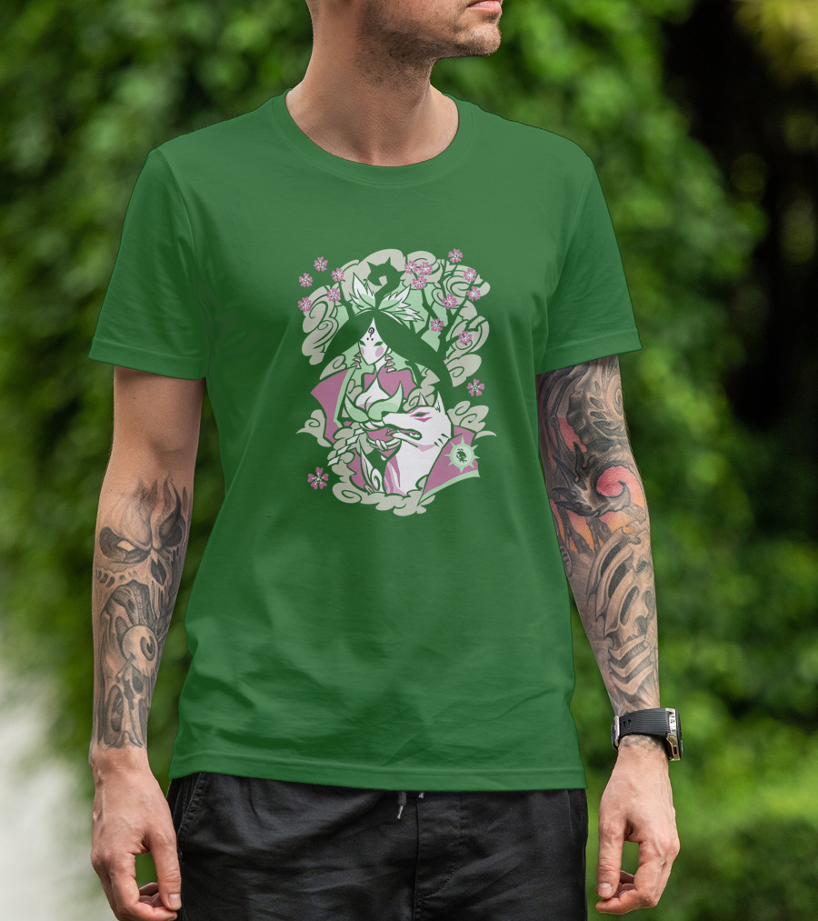 Okami Merch Amaterasu And Cherry Blossoms T-Shirt