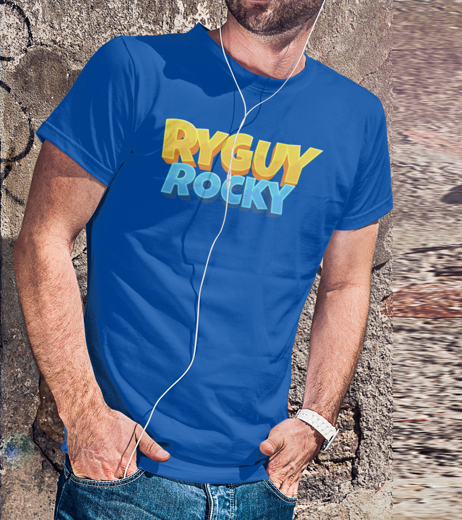 RYGUYROCKY Bold Text Logo Blue Background T-Shirt