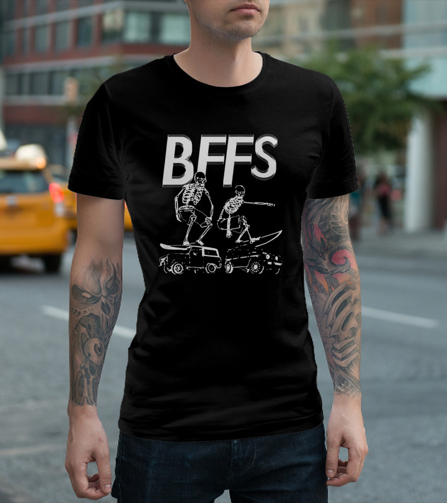 BFFS Skeletons Skateboarding on Vans T-Shirt