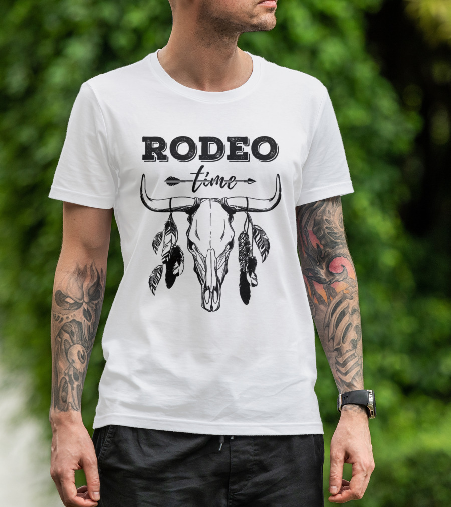 Rodeo Time Western Bull Skull Feather Arrow T-Shirt