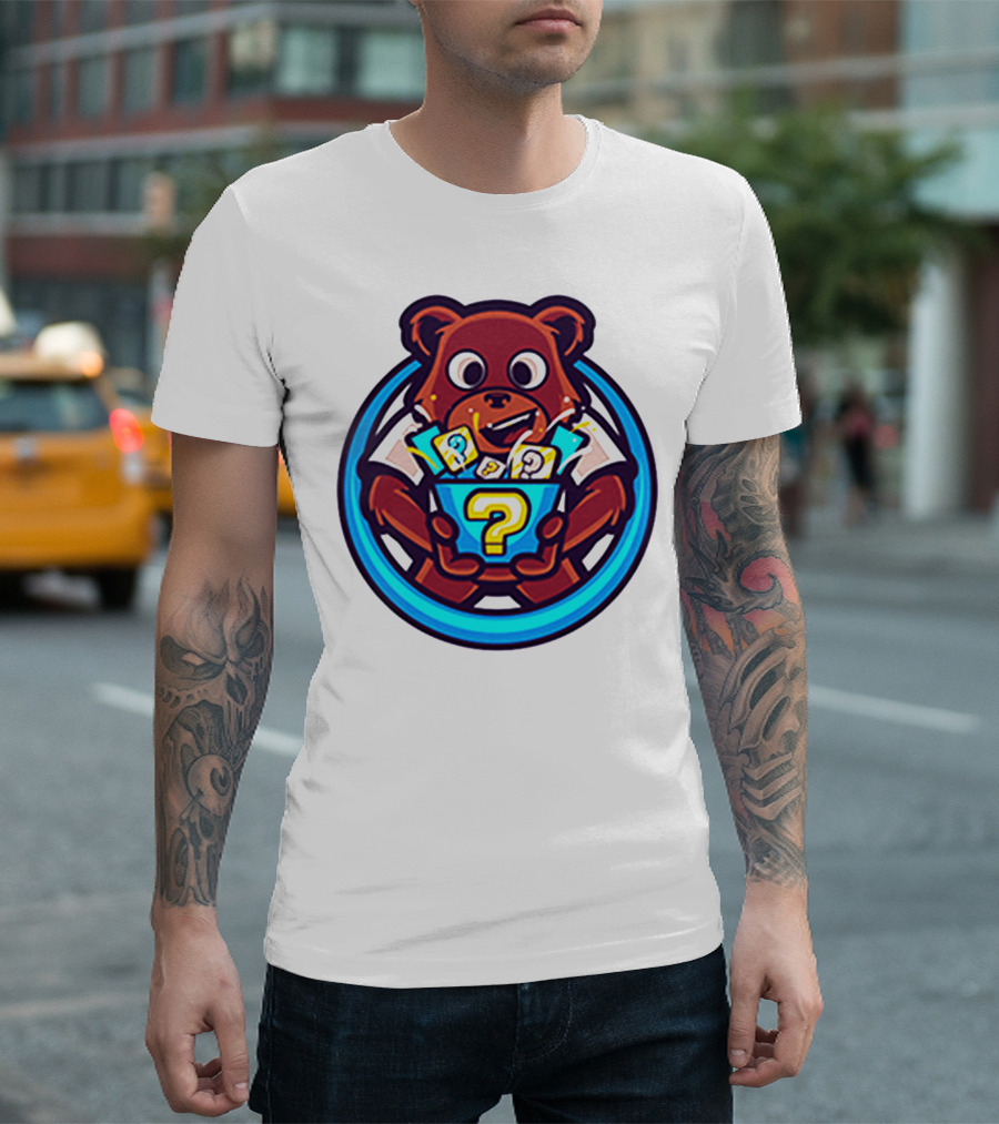 Der Merch Bear Holding Mystery Question Mark Box T-Shirt