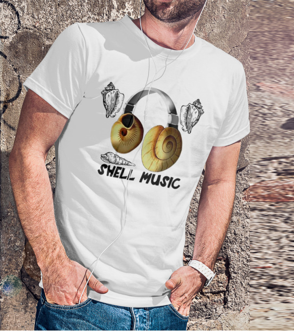 SHELL MUSIC Conch Headphones Nautical Shells Motif T-Shirt
