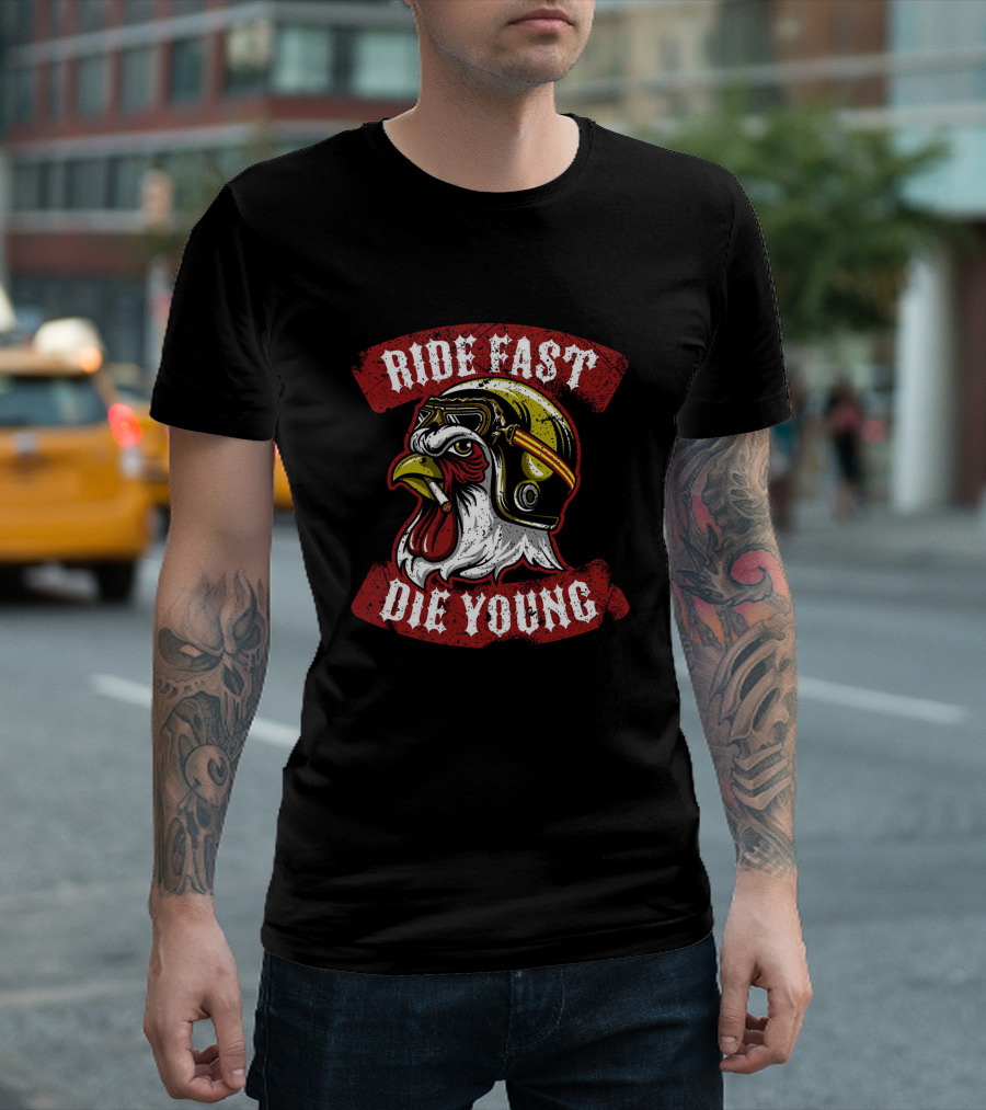 Ride Fast Die Young Rooster Motorcycle Helmet T-Shirt
