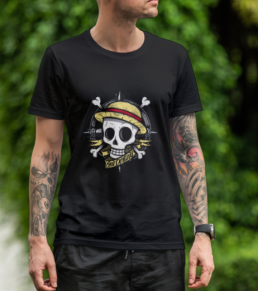 One Destiny Skull Straw Hat Pirate Star Compass T-Shirt