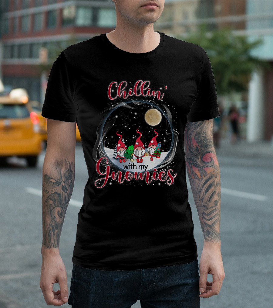 Chillin with My Gnomies Under the Moonlit Snowy Night with Stars T-Shirt