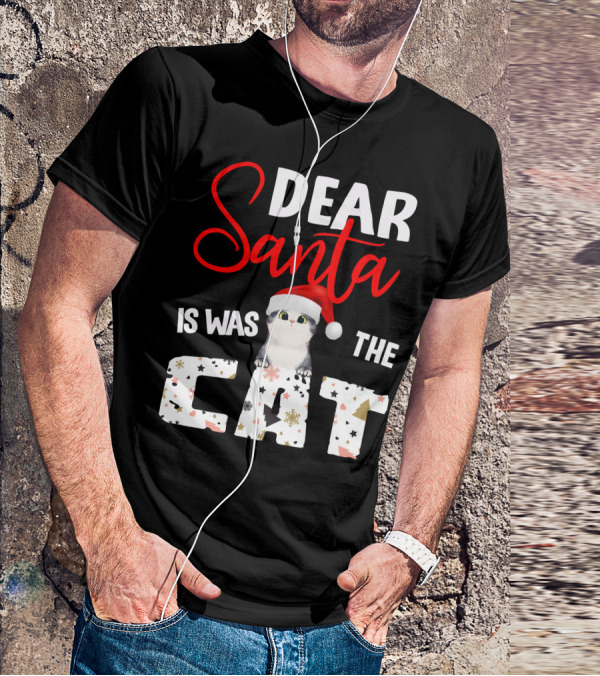Dear Santa Cute Cat In Santa Hat Holiday Christmas T-Shirt