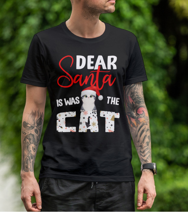 Dear Santa Cute Cat In Santa Hat Holiday Christmas T-Shirt