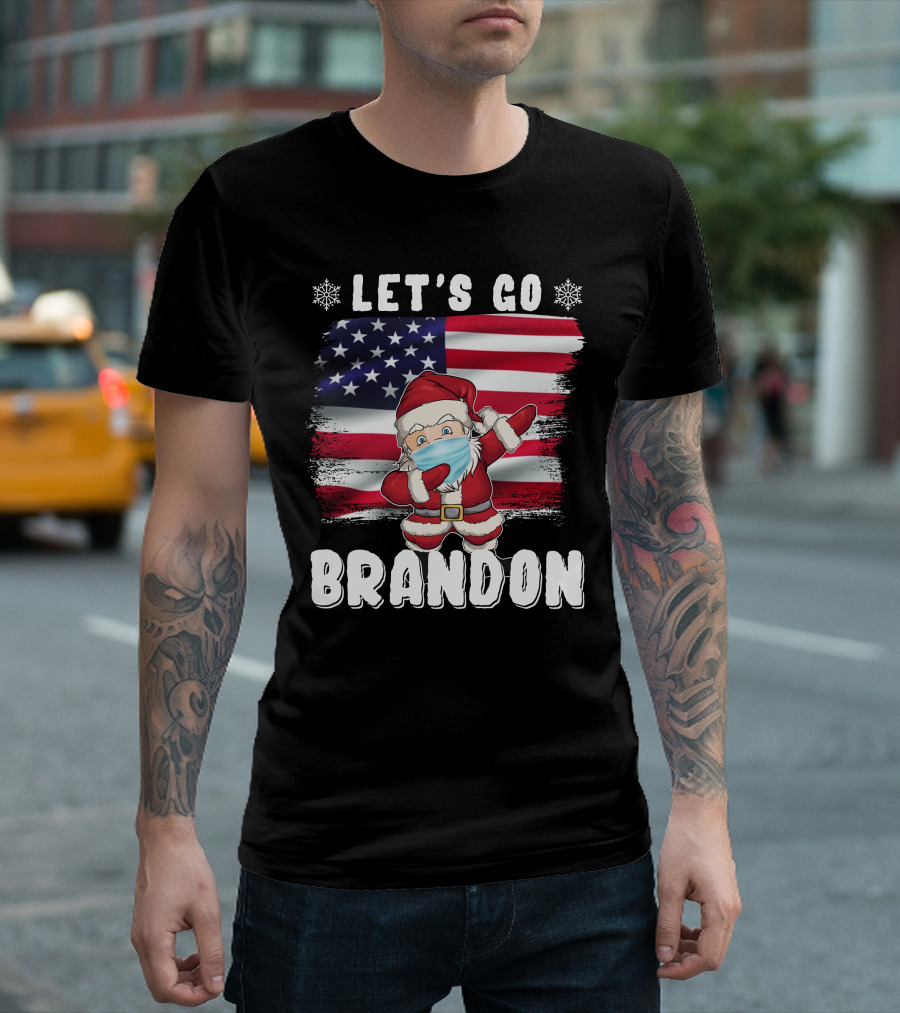 Let's Go Brandon Santa Mask American Flag Christmas T-Shirt
