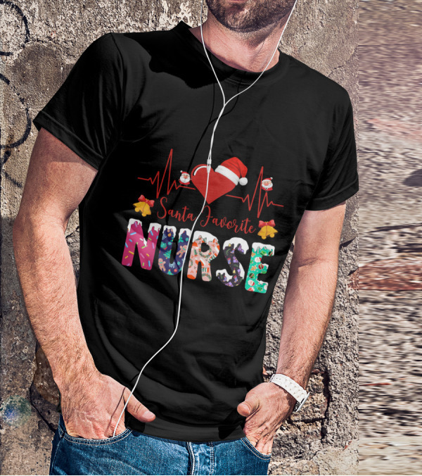 Santa Favorite Nurse Christmas Heartbeat T-Shirt