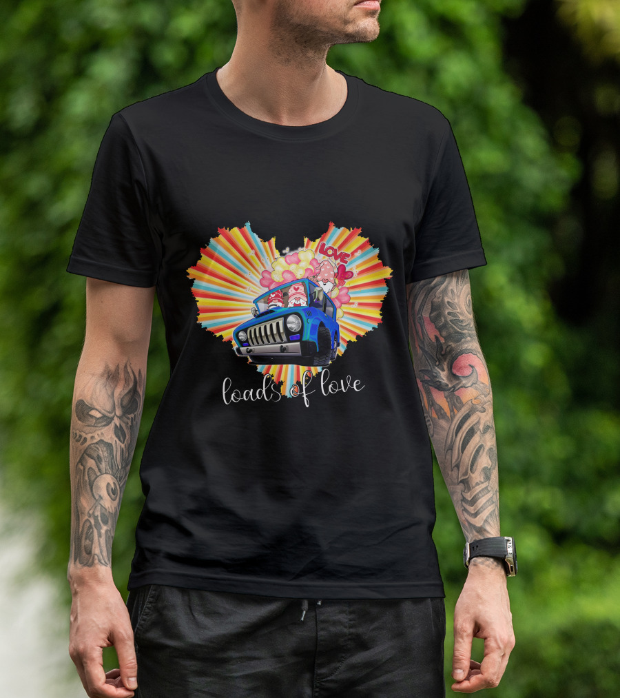Loads Of Love Heart Explosion With Blue Jeep And Balloons T-Shirt
