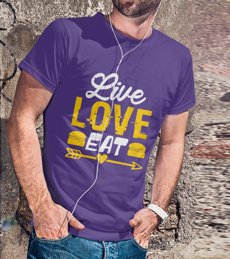 Live Love Eat With Burgers And Heart Arrow On Red T-Shirt