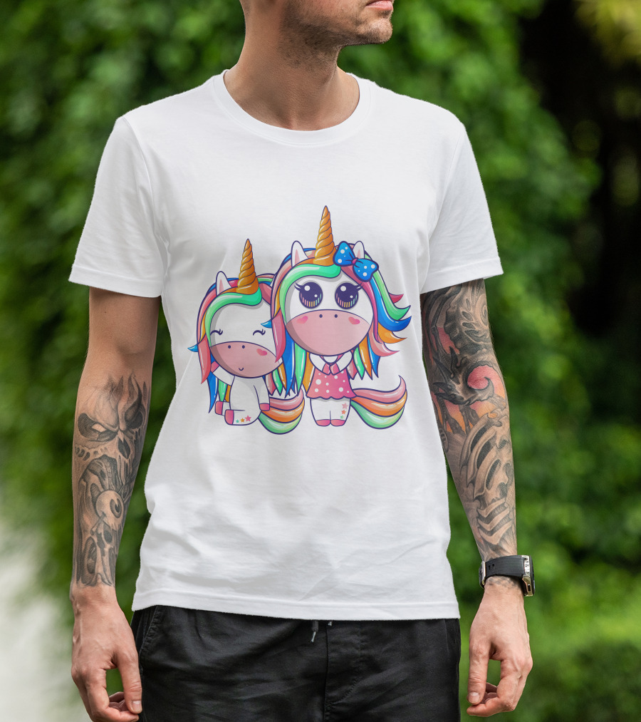 Happy Friendship With Cute Funny Unicorns And Rainbow Elements T-Shirt