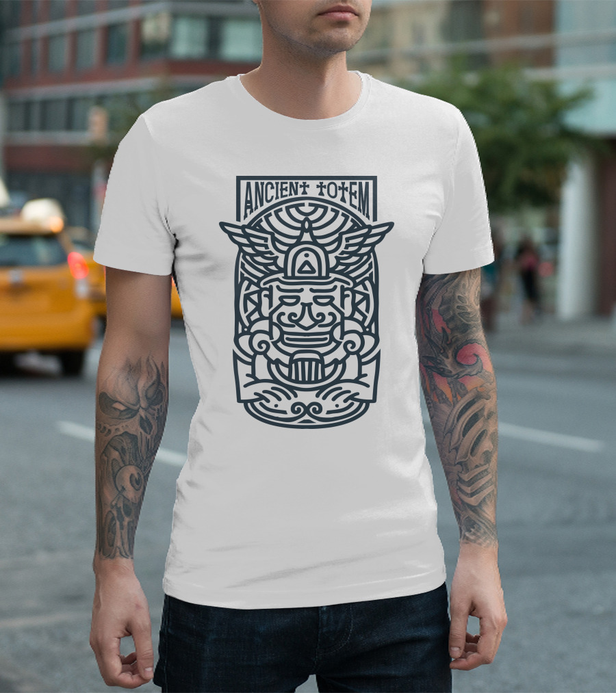 Ancient Totem Monoline Totem Pole Owl Totem Tribal Neon T-Shirt