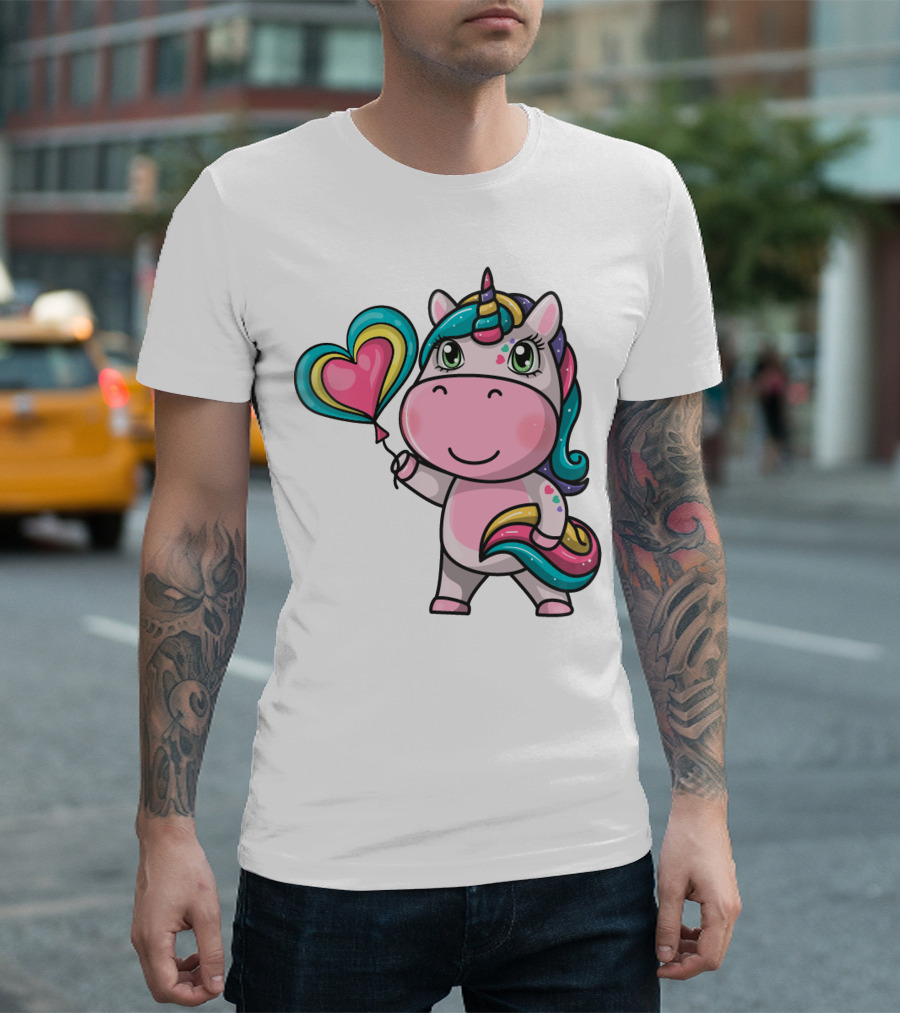 Magical Unicorn Holding Heart Balloon T-Shirt