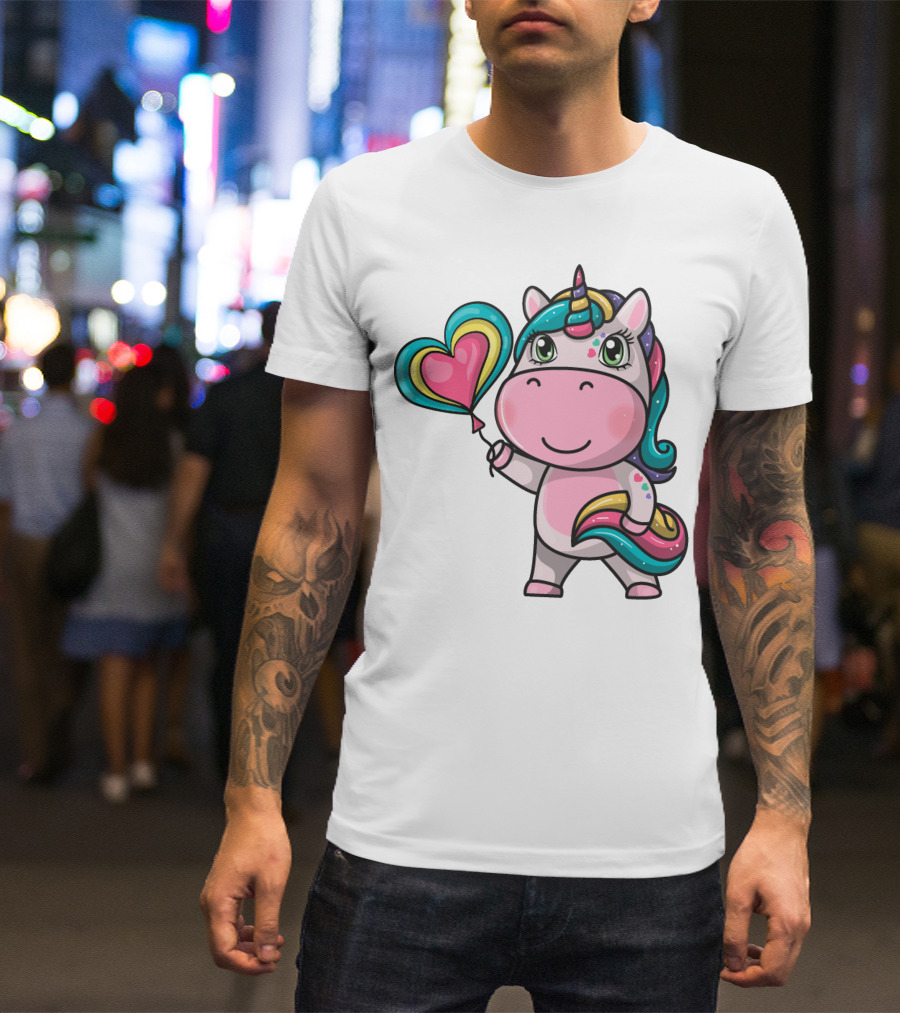 Magical Unicorn Holding Heart Balloon T-Shirt