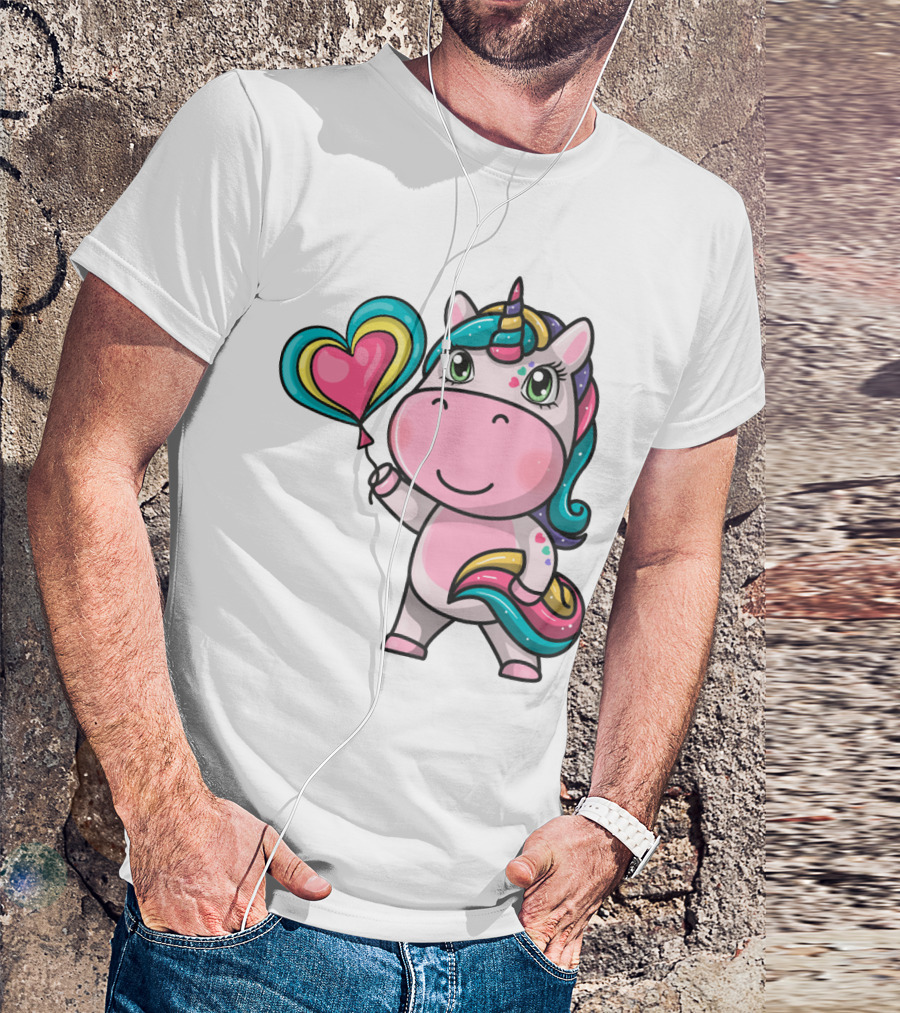 Magical Unicorn Holding Heart Balloon T-Shirt