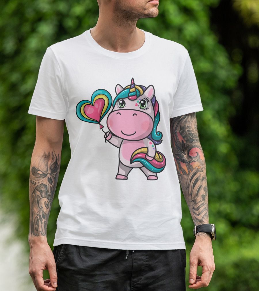 Magical Unicorn Holding Heart Balloon T-Shirt