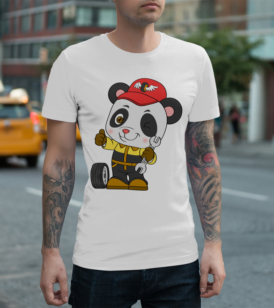 Mechanic Panda Thumbs Up with Wrench and Tire T-Shirt