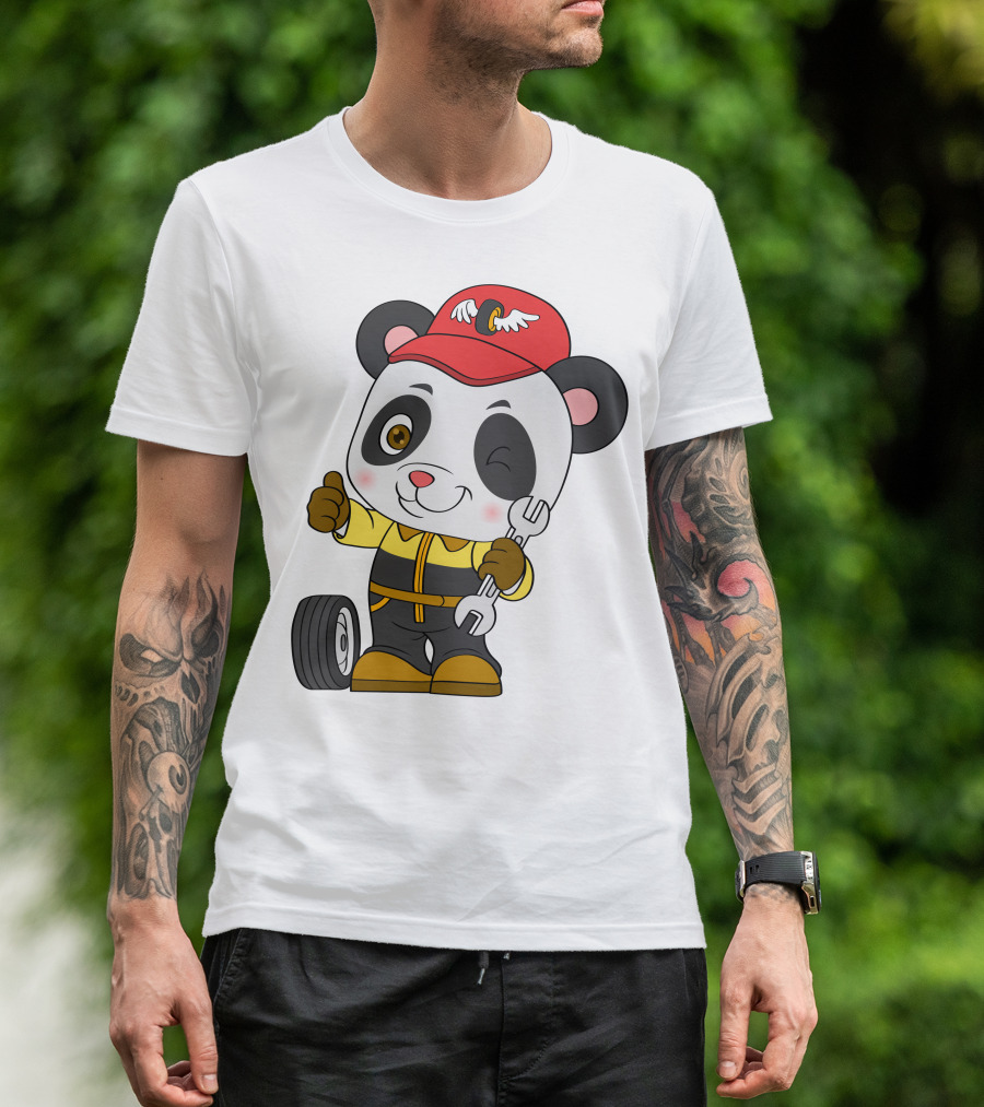 Mechanic Panda Thumbs Up With Wrench And Tire T-Shirt