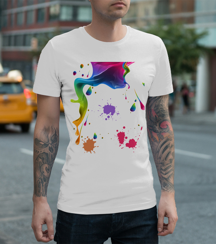 Waterpaint Colorful Splatter Vibrant Drips and Drops T-Shirt